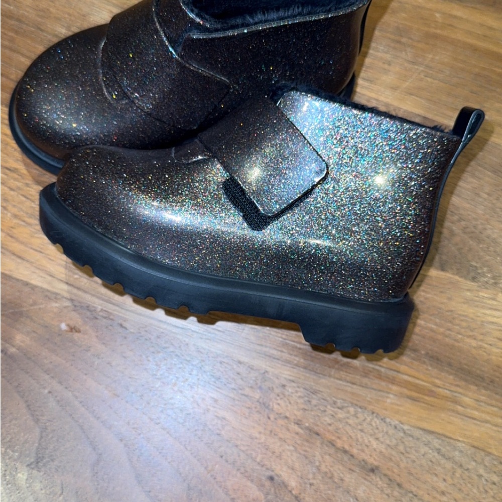 Mini Melissa Black Ankle Boots with Sparkly Finish